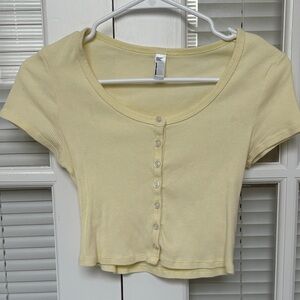 American Apparel Light Yellow Buttoned Crop Top